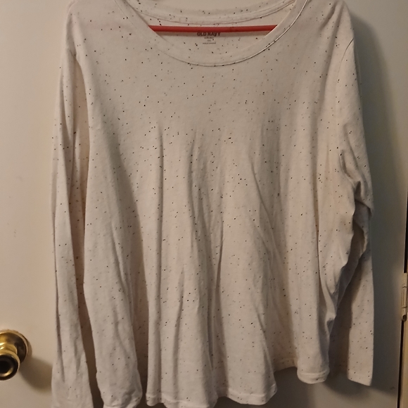 Old Navy White and Black Speckled Long Sleeve Cotton Top, Sz XXL - Picture 3 of 4